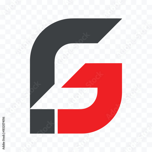 Abstract graphic design of the letter G in dark gray and bright red G letter logo