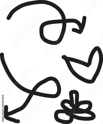 Playful hand drawn sketch arrows, heart, and creative doodle elements vector