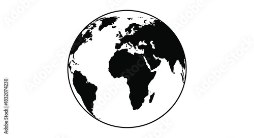 A striking black and white depiction of earth s continents and oceans a dark silhouette
