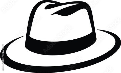 Abstract fedora shape created using only two flowing curved lines and open negative space