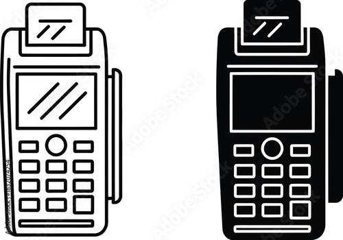 Two payment terminal icons one outline one solid vactor black credit card machine pos terminal