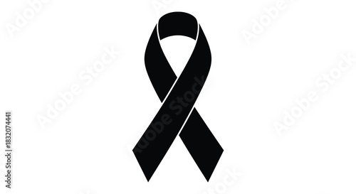 A simple black ribbon elegantly curves and folds creating a poignant symbolic representation silhouette