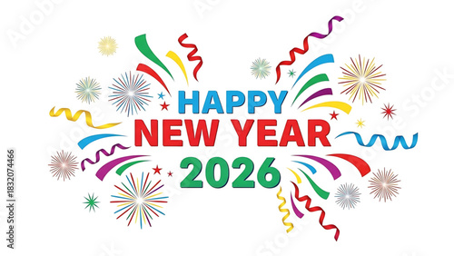 Festive Happy New Year 2026 Celebration with Colorful Decorations