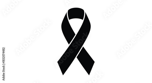 A stark black ribbon symbol representing awareness remembrance and support a powerful silhouette