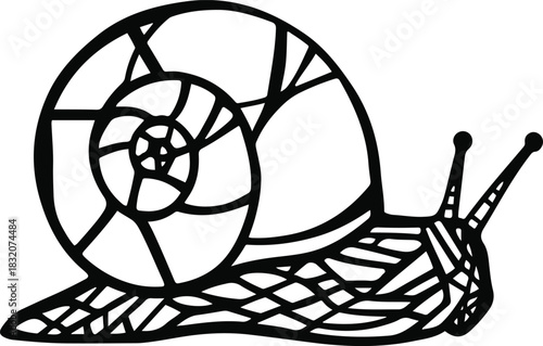 Abstract snail interpretation using geometric lines forming a stylized shell
