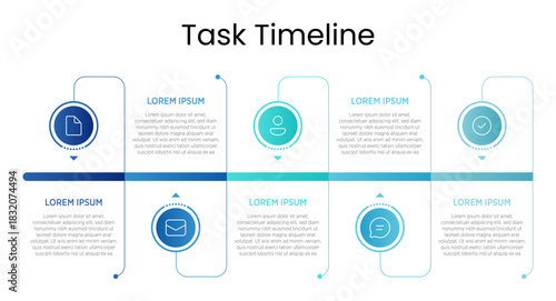 Simple and clean timeline graphic showing tasks or project steps. Horizontal layout with clear labels and milestones. Great for business, planning, or presentations. Easy to edit and use.