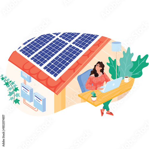 House with solar energy panel on roof vector