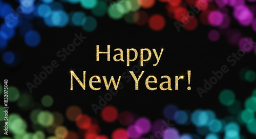 Happy new year text with bokeh background