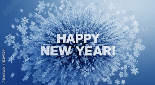 Happy new year text with snowflakes