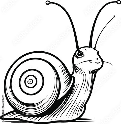 Continuous-line snail looking upward, expressing calm and simplicity
