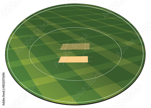 Cricket Field Top View Illustration, Cricket Stadium pitch Vector Art Illustration Design,
Top-down view of a classic cricket field with pitch, boundary, and 30-yard circles.