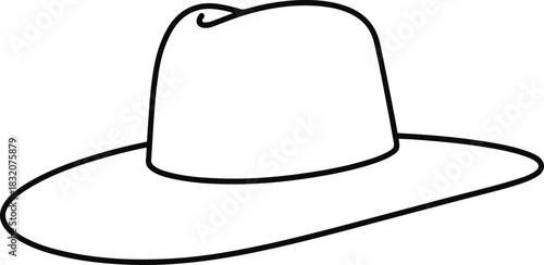 Minimal outline of a classic wide-brim hat drawn with one elegant continuous line