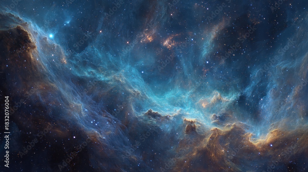 Obraz premium Vibrant blue and orange nebula with countless stars in deep space