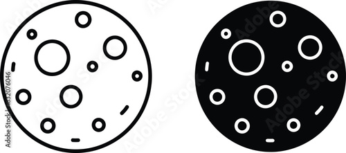 Two stylized circular icons one vactor black and white representing the moon icon