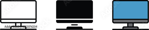 Desktop computer monitor screen display icon vector illustration isolated on transparent background graphic symbol set.