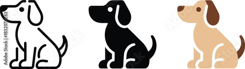 Dog icon outline vector sitting pose minimalist monochrome drawing illustration simple line art