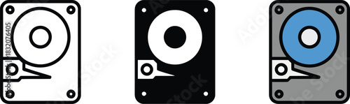 Hard disk drive icon in outline solid and color style hdd storage technology symbol vector illustration