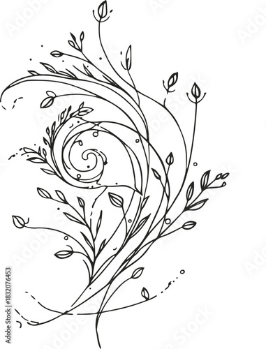 Minimal snail shell combined with botanical lines forming a natural fusion 1