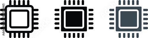 Integrated circuit icon vector illustration technology concept outline and solid fill variations