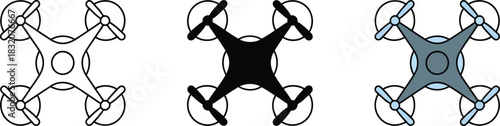 Quadcopter drone icon in outline solid and color style aerial photography flight device vector illustration