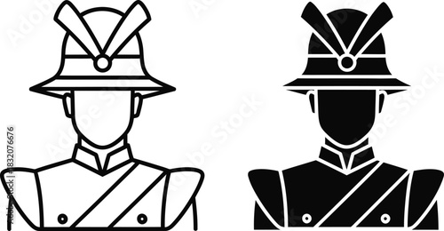 Two stylized icons of a person in a historical military uniform with a distinctive helmet vactor