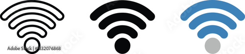 Three different styles of wifi signal icons representing wireless network connectivity and technology