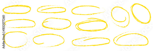 Set of hand drawn red doodle ellipses. Bright red scribble ovals and bubbles to circle and highlight text. Collection of different brush drawn black circles. Marker round elements isolated on white