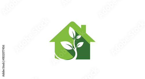 Green house icon featuring a growing plant sprout inside, symbolizing eco-friendly living, sustainable real estate, and environmental responsibility.