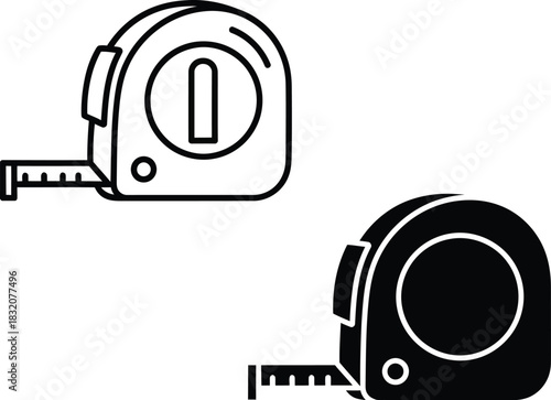 Two tape measure icons one outline one solid vactor black on white background measuring tape