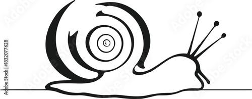 Minimal snail silhouette created with only two smooth curved line 3