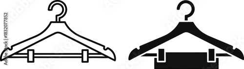 Two vactor black and white clothing hangers one outlined and one solid silhouette garment hanger