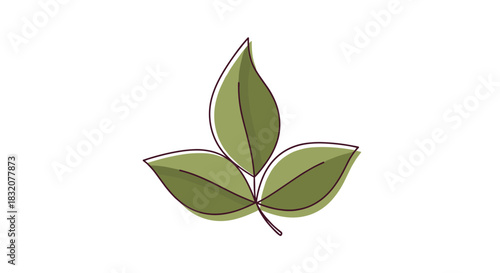 Minimalist illustration of three fresh green leaves with a thin outline, symbolizing nature, growth, and environmental harmony.