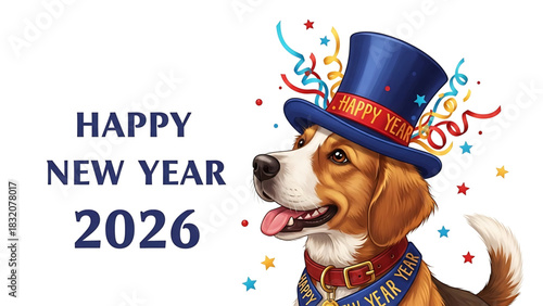 Happy New Year 2026 with a Dog in a Top Hat
