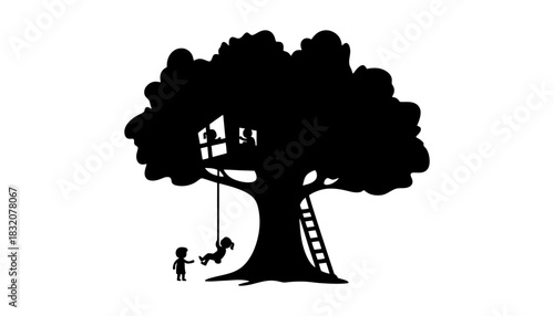 Treehouse silhouette vector illustration for children design