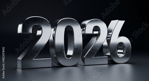 Metallic 3 d rendered number 2026