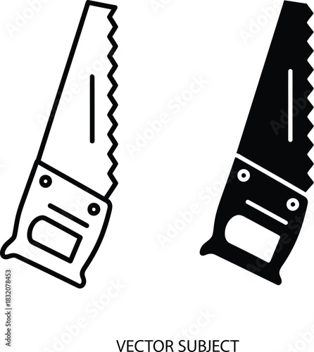 Two vector graphic saws one outline one solid vactor black hand saw tool