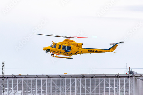 Rescue Helicopter on Building Helipad