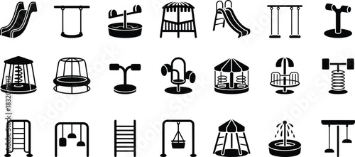 Black playground equipment icons park