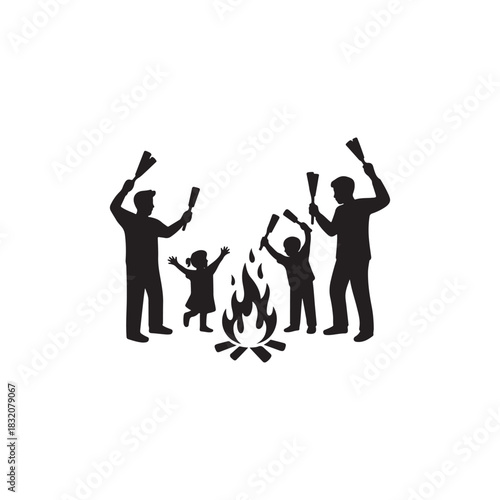 Festive Bonfire Circle – Family & Friends Silhouette Icon