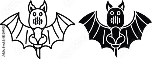 Vactor Black and white cartoon bat icons with outstretched wings and simple features