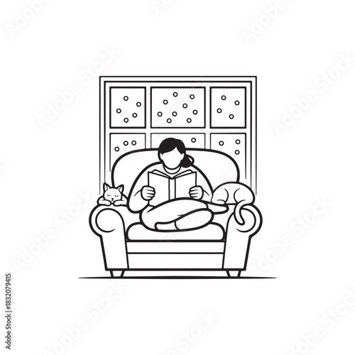 Book Lover Winter Calm Line Art

