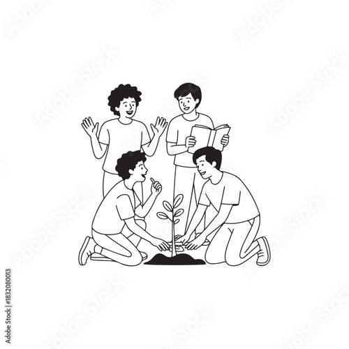 Hopeful Teens – Simple Line Art Vector Design

