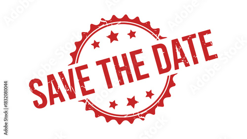 Red save the date stamp with stars on a white background image view