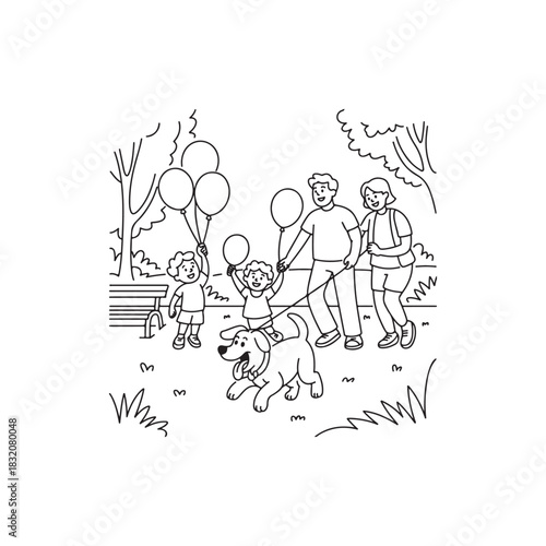 Cheerful Outing – Bold Line Art Scene