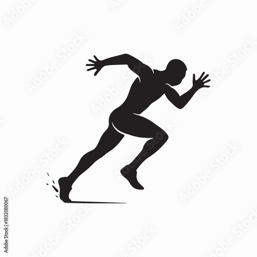 Silhouette of a male sprinter running fast. Dynamic athlete vector illustration.