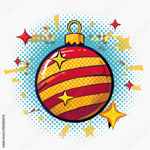  rot-gelbe Christbaumkugel - Cartoon Comic Stil