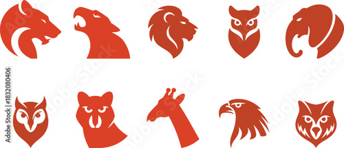 Stylized animal head icons in rust orange