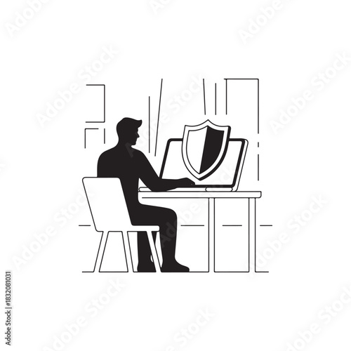 Developer at Work – Clean Outline Vector

