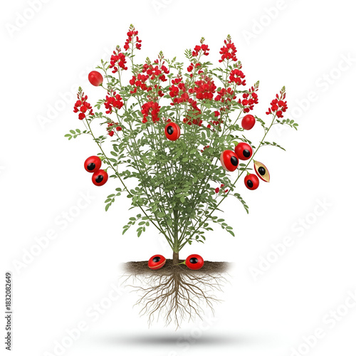 Gunja mature plant with roots red flowers and red seeds