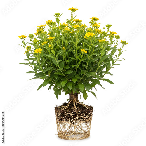 Harenu mature plant with roots and small yellow flowers